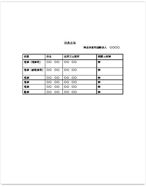 役員名簿サンプル