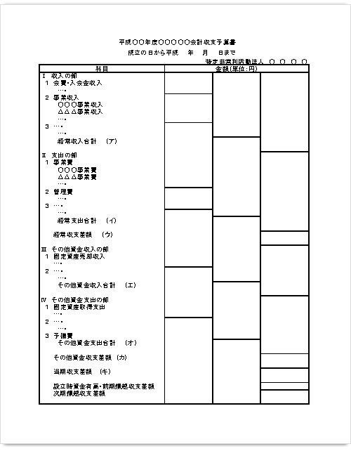 収支予算書サンプル